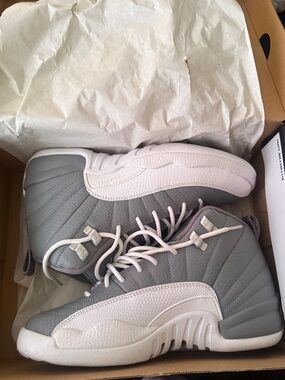 Jordan 12 Grey Stealth Grey and White Sneakers
